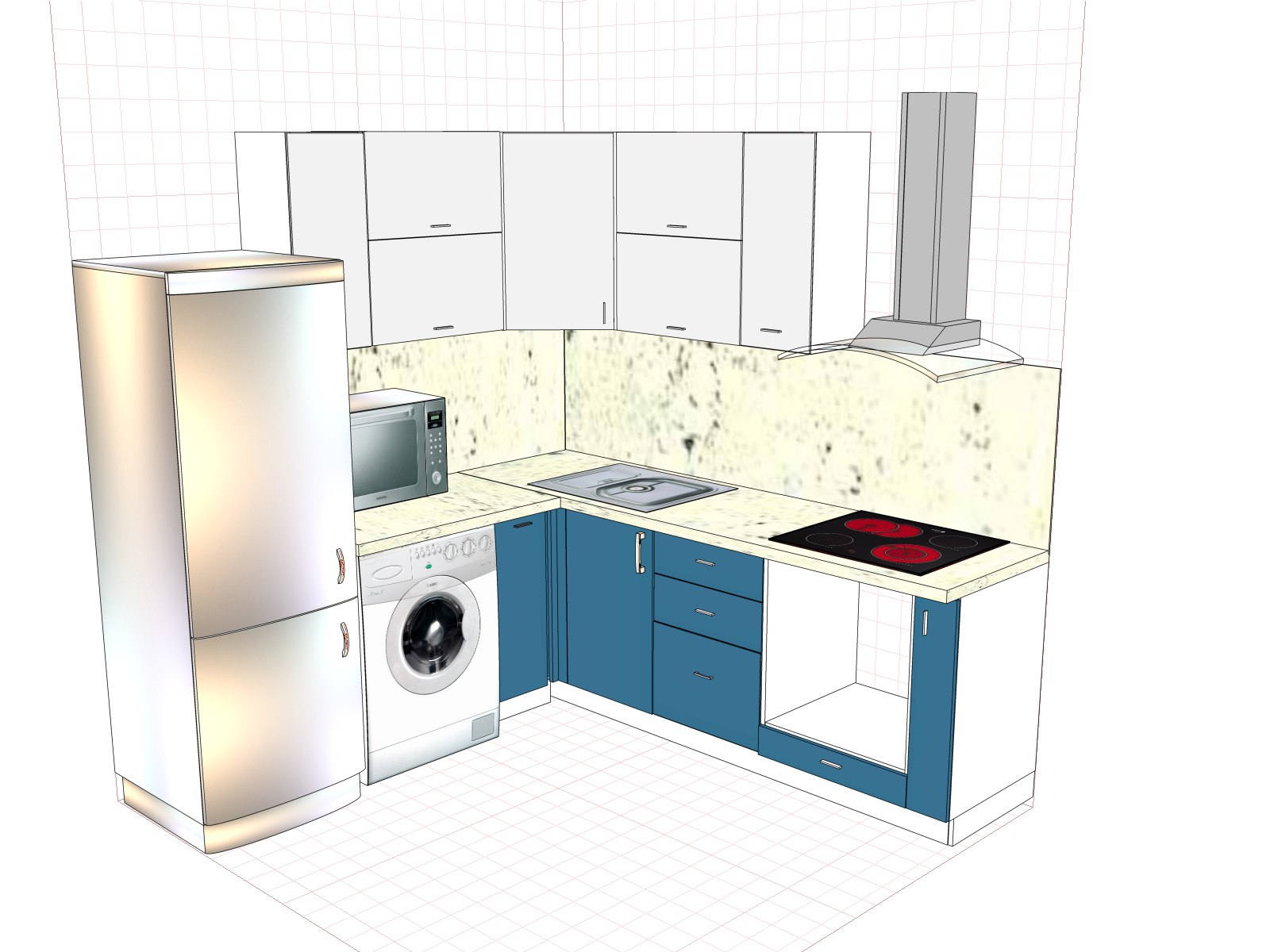 угловая кухня 2 на 2 метра с холодильником