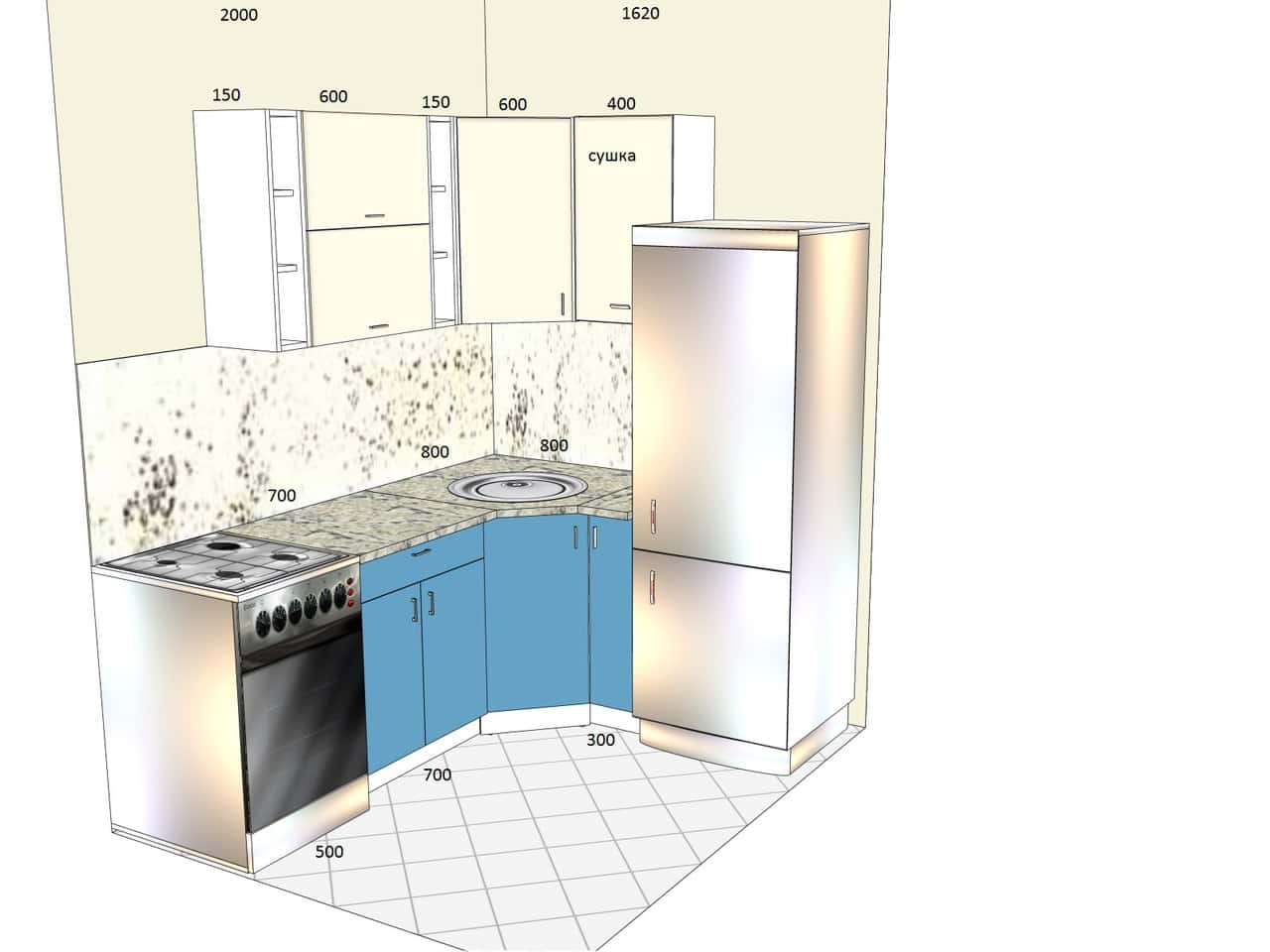 кухни хрущевки угловой дизайн с холодильником фото | Дзен