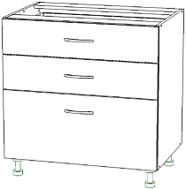 3 выдвижных ящика, 1/4+1/4+1/2 по высоте.